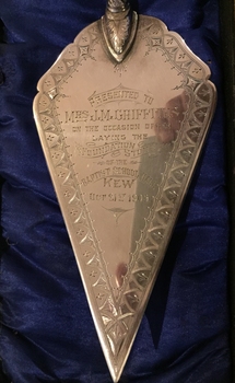 Presentation Trowel, Kew Baptist Church School Hall, 1905