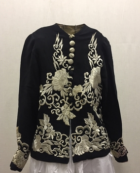 Black Crepe Jacket with Cream Silk Embroidery, 1930s