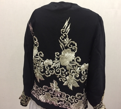 Black Crepe Jacket with Cream Silk Embroidery, 1930s
