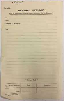 Form R3. General Message (for all messages other than original Air Raid damage), 1939-45
