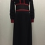 Black Crepe Evening Dress with Red Crosgrain Braid, circa 1975