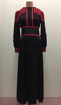 Black Crepe Evening Dress with Red Crosgrain Braid, circa 1975