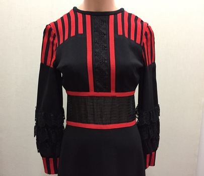 Black Crepe Evening Dress with Red Crosgrain Braid, circa 1975