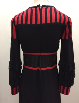 Black Crepe Evening Dress with Red Crosgrain Braid, circa 1975