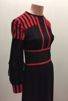 Black Crepe Evening Dress with Red Crosgrain Braid, circa 1975