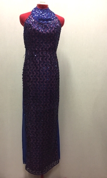 Floor Show Dress, Royal Blue Sequinned Lace, circa 1966