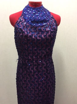 Floor Show Dress, Royal Blue Sequinned Lace, circa 1966