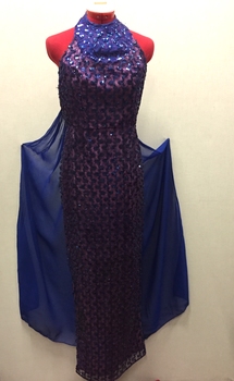 Floor Show Dress, Royal Blue Sequinned Lace, circa 1966