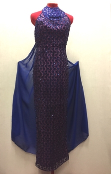 Floor Show Dress, Royal Blue Sequinned Lace, circa 1966
