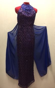 Floor Show Dress, Royal Blue Sequinned Lace, circa 1966