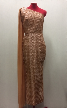 Floor Show Dress, Orange Brocade, circa 1965