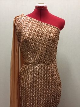 Floor Show Dress, Orange Brocade, circa 1965