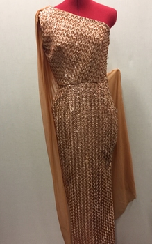 Floor Show Dress, Orange Brocade, circa 1965