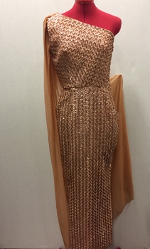 Floor Show Dress, Orange Brocade, circa 1965