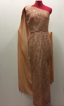Floor Show Dress, Orange Brocade, circa 1965
