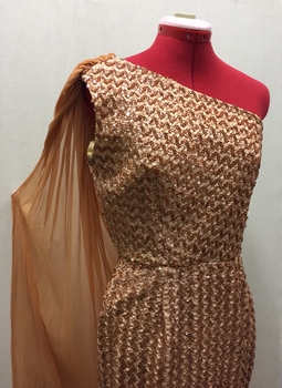 Floor Show Dress, Orange Brocade, circa 1965