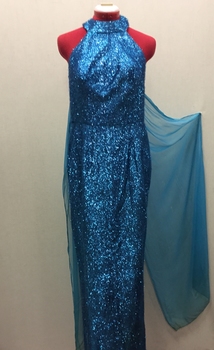 Floor Show Dress, Blue Brocade, circa 1965