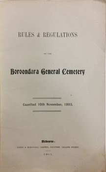 Rules and Regulations of the Boroondara General Cemetery