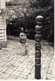 Bronze Sculpture : Seated Woman & Totem Pole, Leopoldine Mimovich, 1990