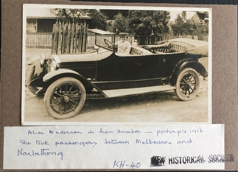 Alice Anderson in her Hupmobile, circa 1917