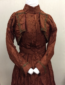 Two Piece Brown Silk Day Dress with Separate Bodice and Skirt, 1860s