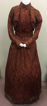 Two Piece Brown Silk Day Dress with Separate Bodice and Skirt, 1860s