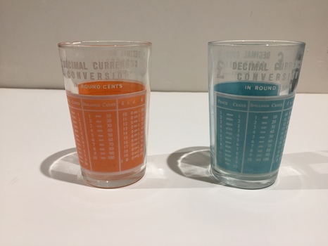 Pair of Decimal Currency Conversion Glasses, circa 1966