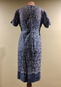  Grey Silk & Lace Cocktail Dress, 1950s