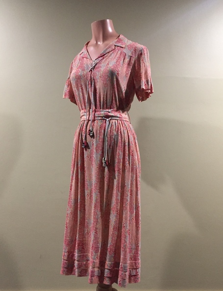 Clothing - Pink Floral Voile Dress, Misses Mooney, 1930s