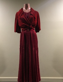 Red Lace Evening Dress, & Matching Red Velvet Jacket, 1930s
