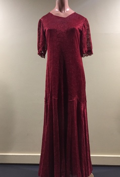 Red Lace Evening Dress, & Matching Red Velvet Jacket, 1930s