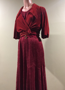 Red Lace Evening Dress, & Matching Red Velvet Jacket, 1930s