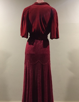 Red Lace Evening Dress, & Matching Red Velvet Jacket, 1930s