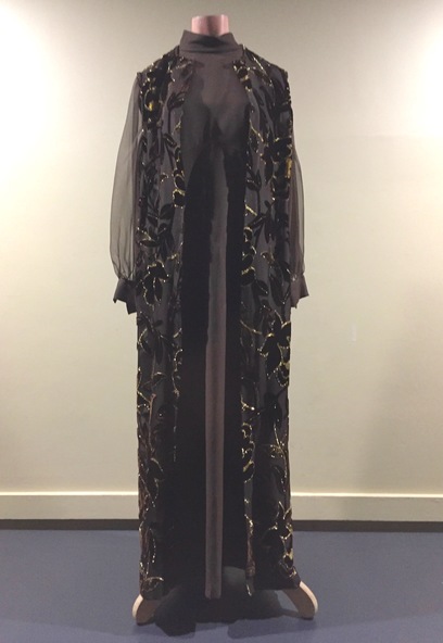 Clothing - Brown & Gold Acetate Evening Dress, Henry Chavin, 1980