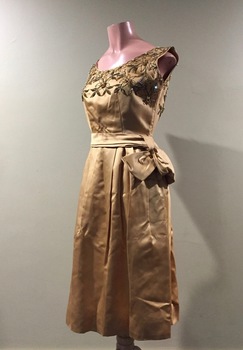 Gold Satin Cocktail Dress with Beaded Bodice