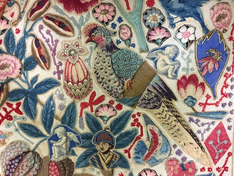Cotton chintz applique on linen, 19th Century
