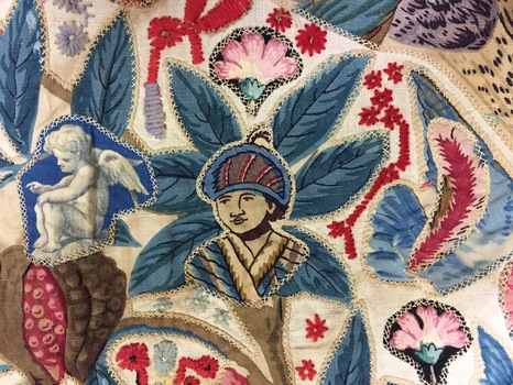 Cotton chintz applique on linen, 19th Century