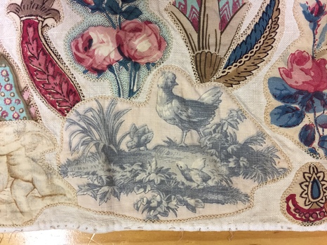 Cotton chintz applique on linen, 19th Century