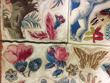 Cotton chintz applique on linen, 19th Century