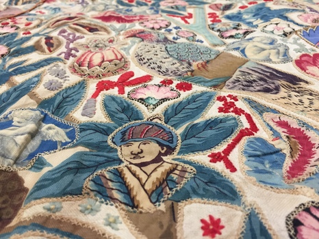 Cotton chintz applique on linen, 19th Century