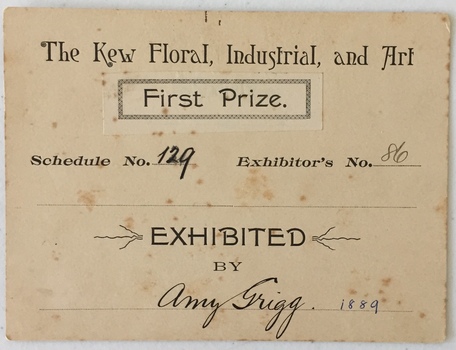 The Kew Floral, Industrial, & Art Society, First Prize 1889