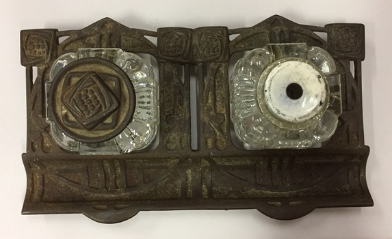 Wrought Iron & Glass Inkstand