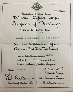 Collection of photographs, documents and artefacts owned by Leonard James Baker