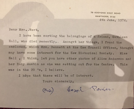 Letter of donation: Alice Anderson's Motor Garage, 1918-1920