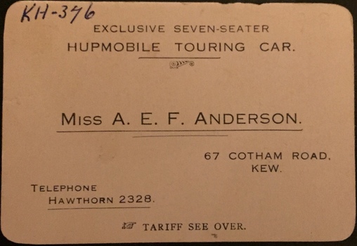 Alice Anderson's Motor Garage, 1918-1920
