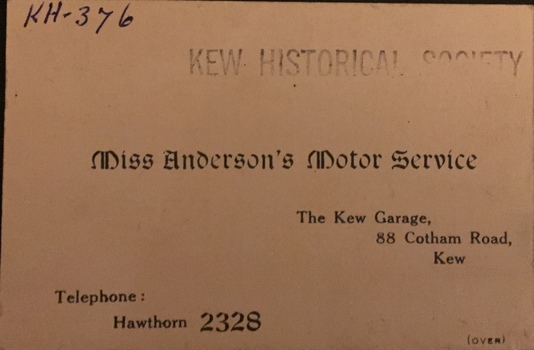 Alice Anderson's Motor Garage, 1918-1920
