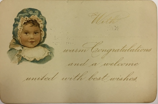 Three baby gift cards, circa 1891   