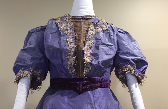 Purple Silk with Guipure Lace Ball Gown, c.1900