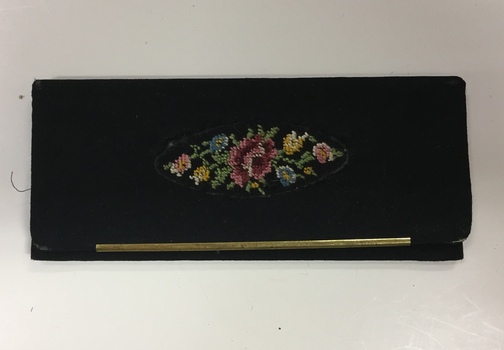 Needlepoint Case: Embroidered Silk Exterior with Internal Mirror, 1940s