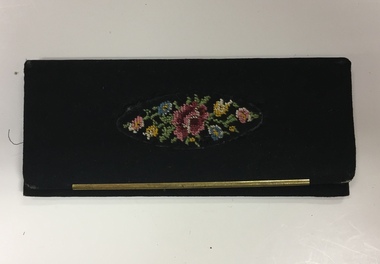 Needlepoint Case: Embroidered Silk Exterior with Internal Mirror, 1940s